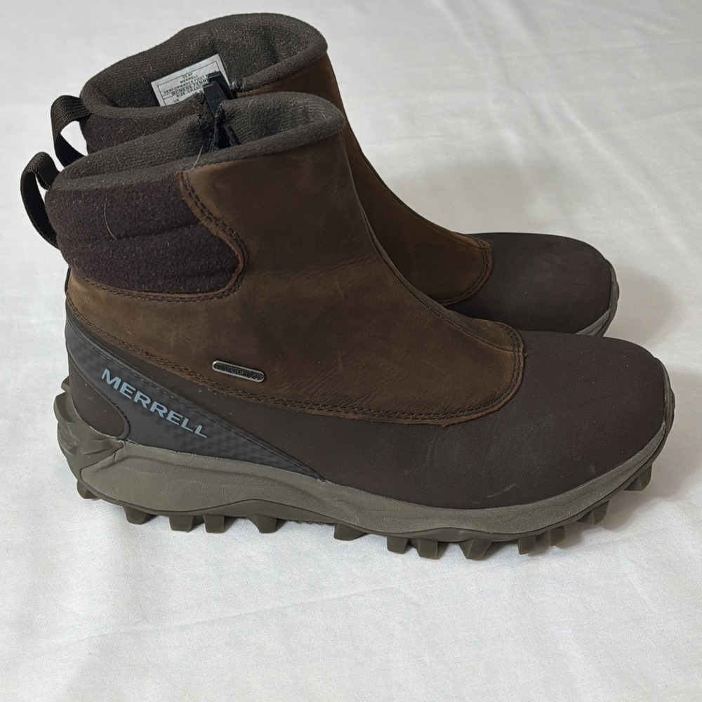 Merrell Thermo Kiruna Mid Zip Waterproof Boots Brown Clay Leather Women Sz 9 Fit - Picture 3 of 16